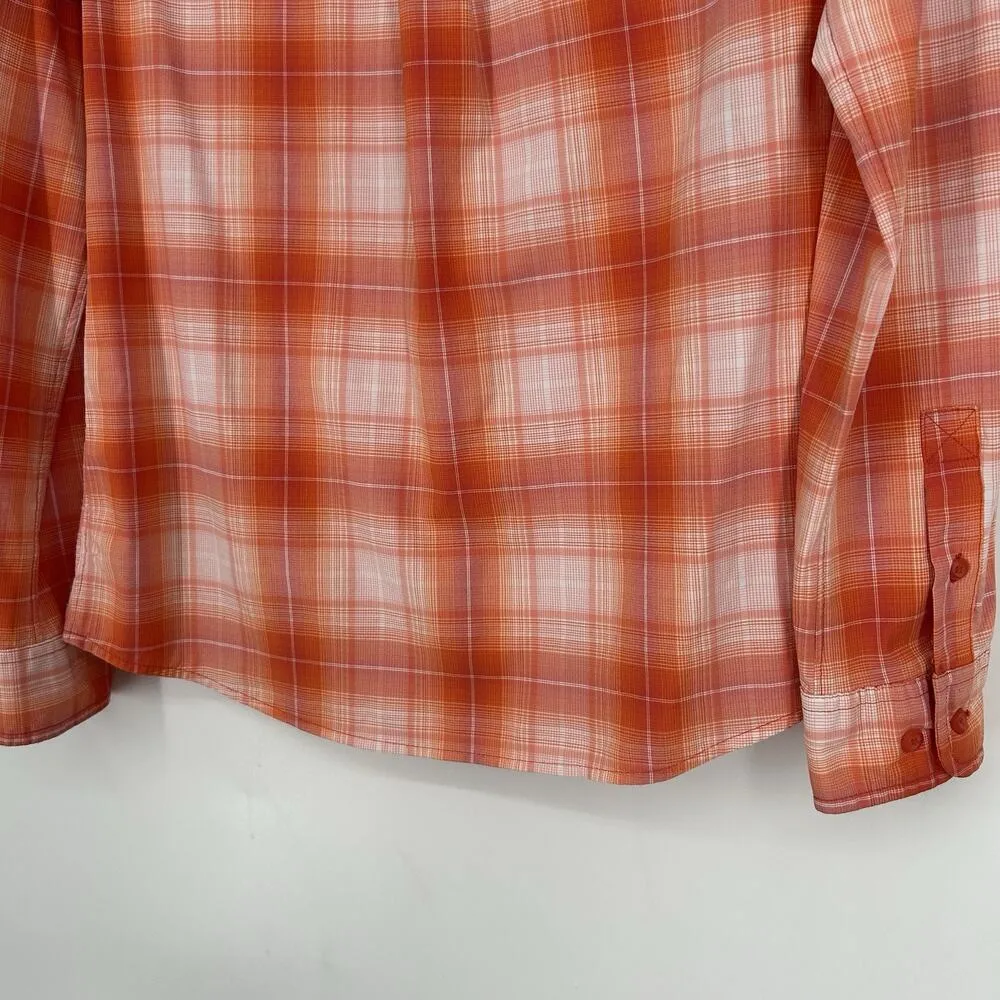 Duluth Trading Co Duluthflex Sidewinder Shirt Orange Plaid Zip Pockets Size XS - Image 7