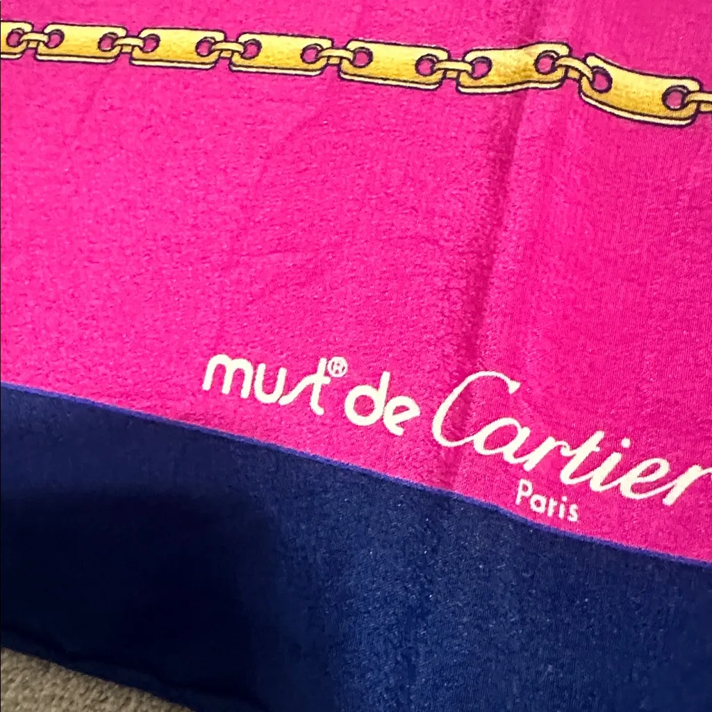 Cartier  Pink and Navy Silk Scarf - Image 4