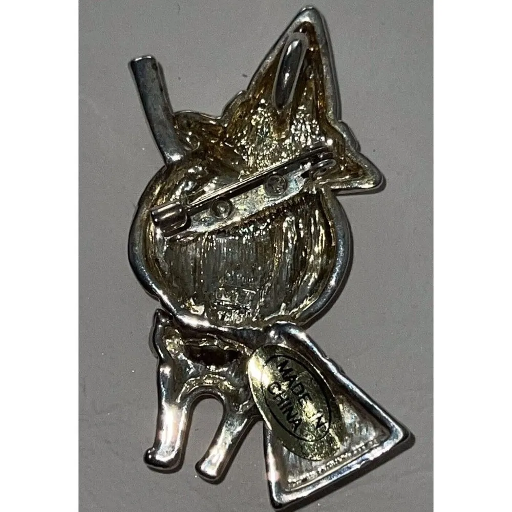 Vtg MJ Signed Silver Gold Tone Metal Jack O'Lantern Brooch Pin Pendant Halloween - Image 3