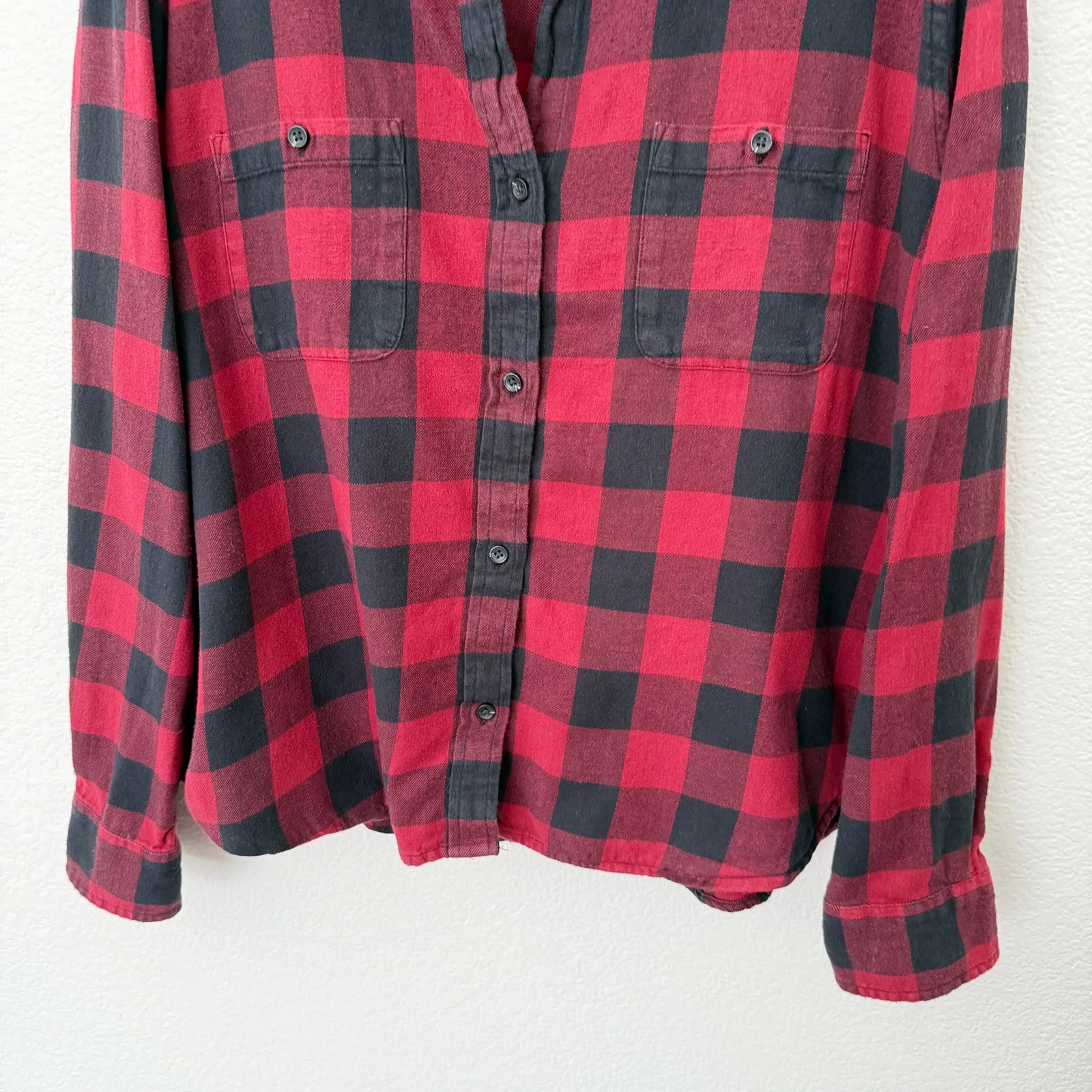 [Pact] Red Black Buffalo Plaid Tartan Button Down Shirt Organic Cotton Size XL - Image 6