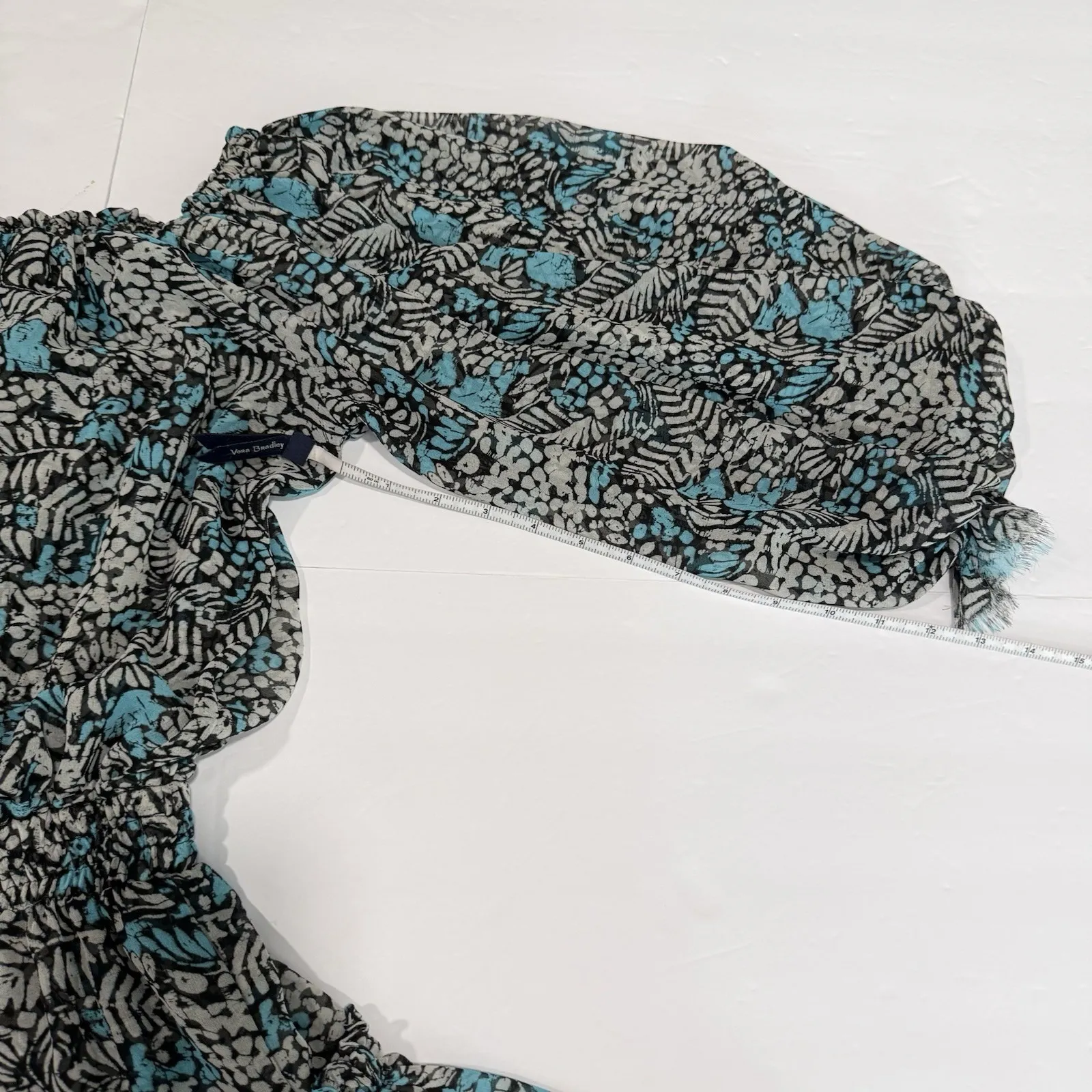 MISA Los Angeles Zonia Blue White Off Shoulder Ruffle Dress Size MEDIUM Revolve - Image 9