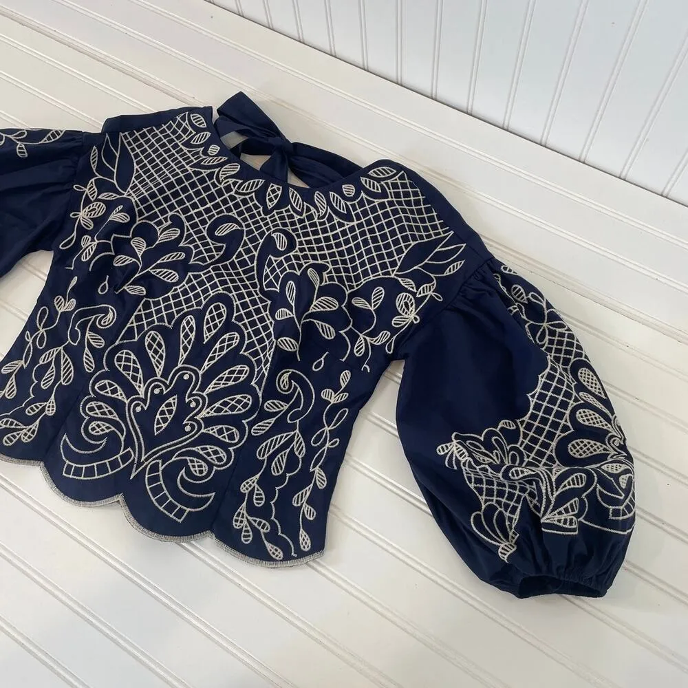 Paige & Pastel Embroidered Smocked Top & Cut Off Denim Shorts SET OF 2 Size 27 S - Image 5