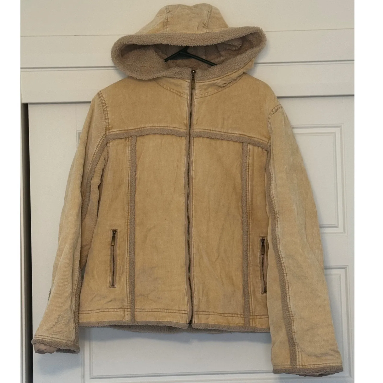 Y2K Vintage Maurices sz XL Corduroy Full Zip Sherpa Satin Lined Jacket Coat 90s Tan - Image 3