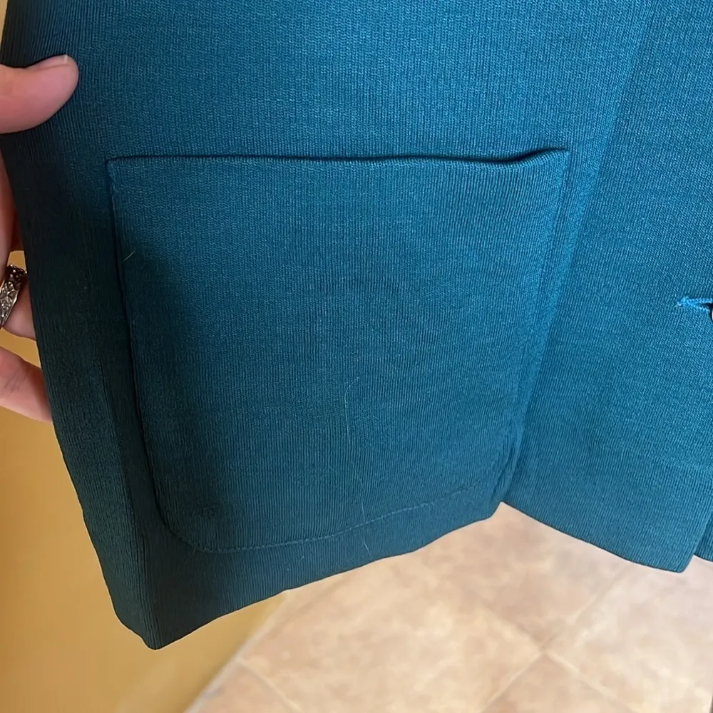 Vintage St. Croix La Femme Peacock Teal Blue Cardigan Blazer 100% Wool Sz Medium - Image 3