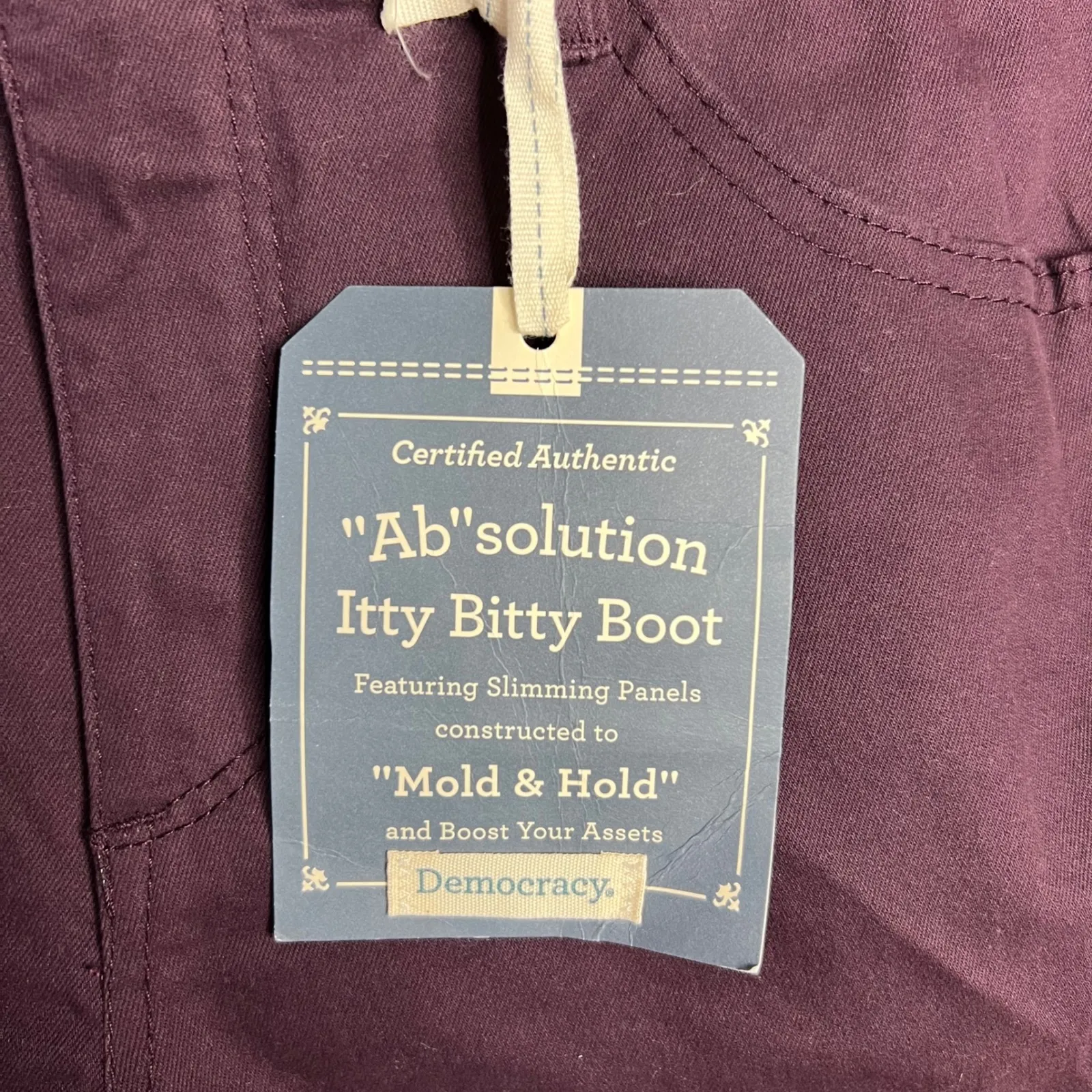 Democracy Ab Solution Itty Bitty Boot Jean Size 8 Bootcut Wine Burgandy NWT - Image 3