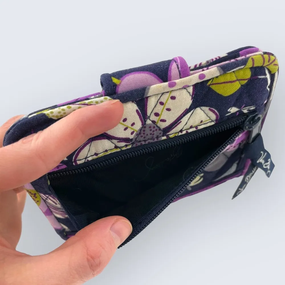 Vera Bradley Floral Nightingale Purple Green Floral Snap Bifold Wallet 5" x 4" - Image 3