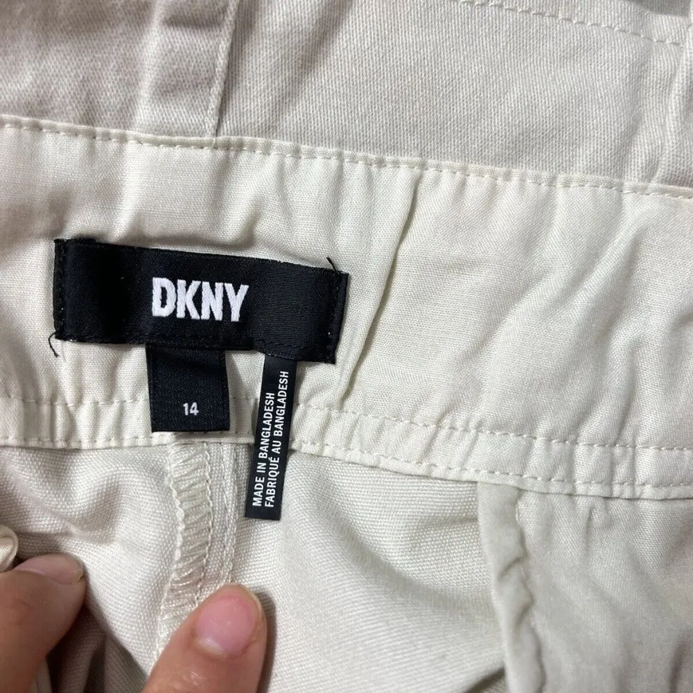 DKNY Beiage Cotton Paper Bag Tie Belt Pleated Ankle Pants Women's Sz 14 NWT - Image 12