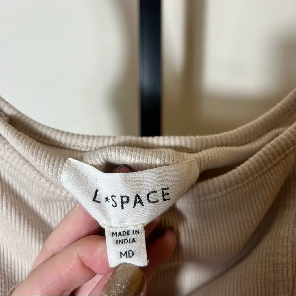 L*Space Vivienne Ribbed Midi Tank Dress Slit Fitted Bodycon Beige Tan Size M - Image 6