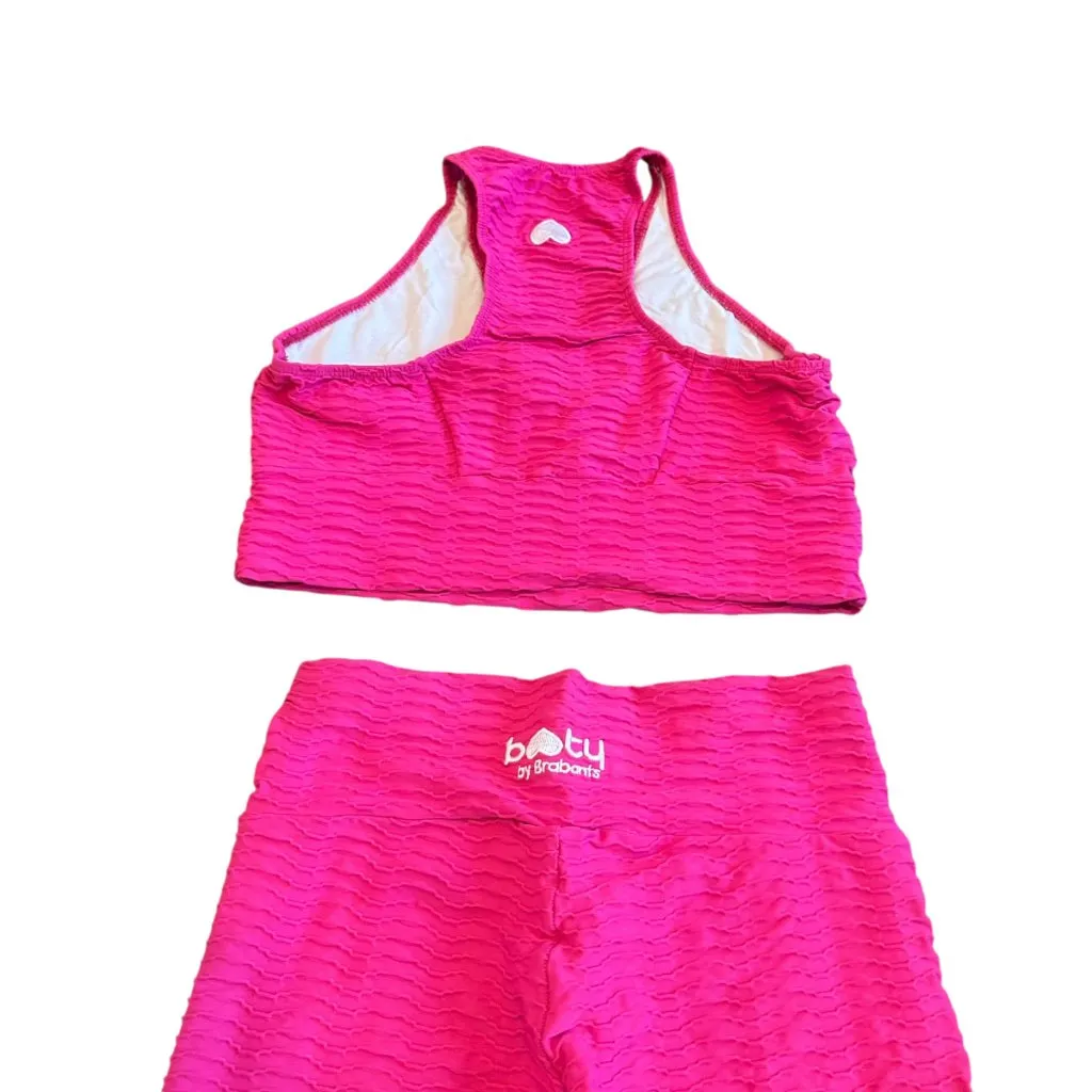 Booty by Brabants Bright Pink Two Piece Workout Set Bra Top Leggings Sz Small - Image 10