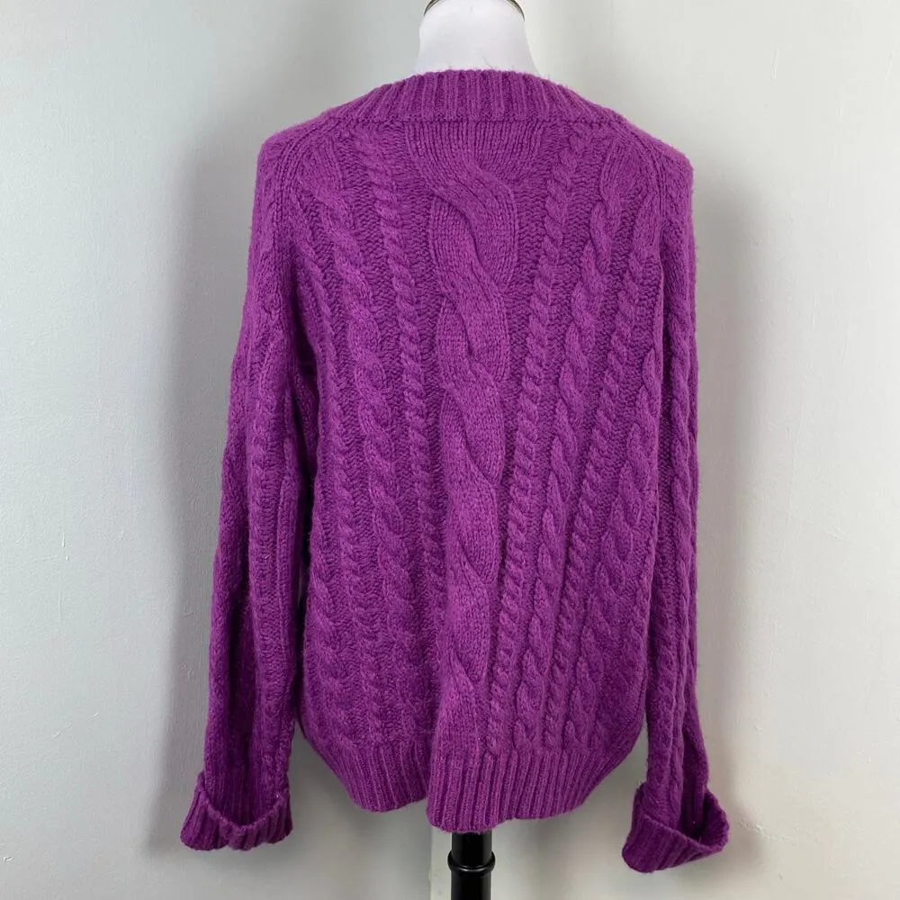 Rebecca Minkoff Maxine Purple Oversized Cable Knit Mohair Wool Sweater Medium - Image 5