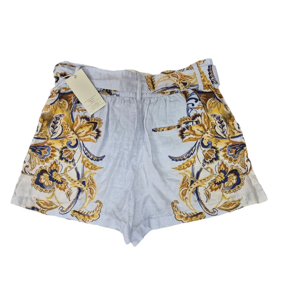NWT Joie White Linen Shorts Italian Print high rise  removable belt Sz L - Image 2