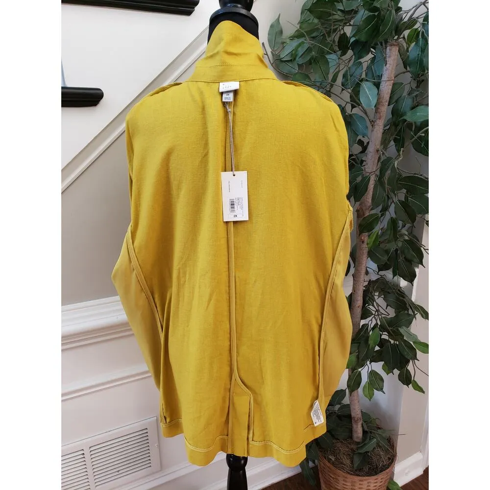 A New Day Blazer Jacket Womens 2X Yellow Linen Single Breasted Notch Lapel - Image 14