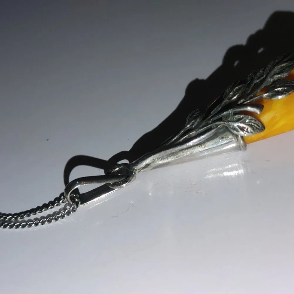 925 Polished Yellow Pendant Necklace Sterling Silver Leaf Design Chain 20 inch - Image 7