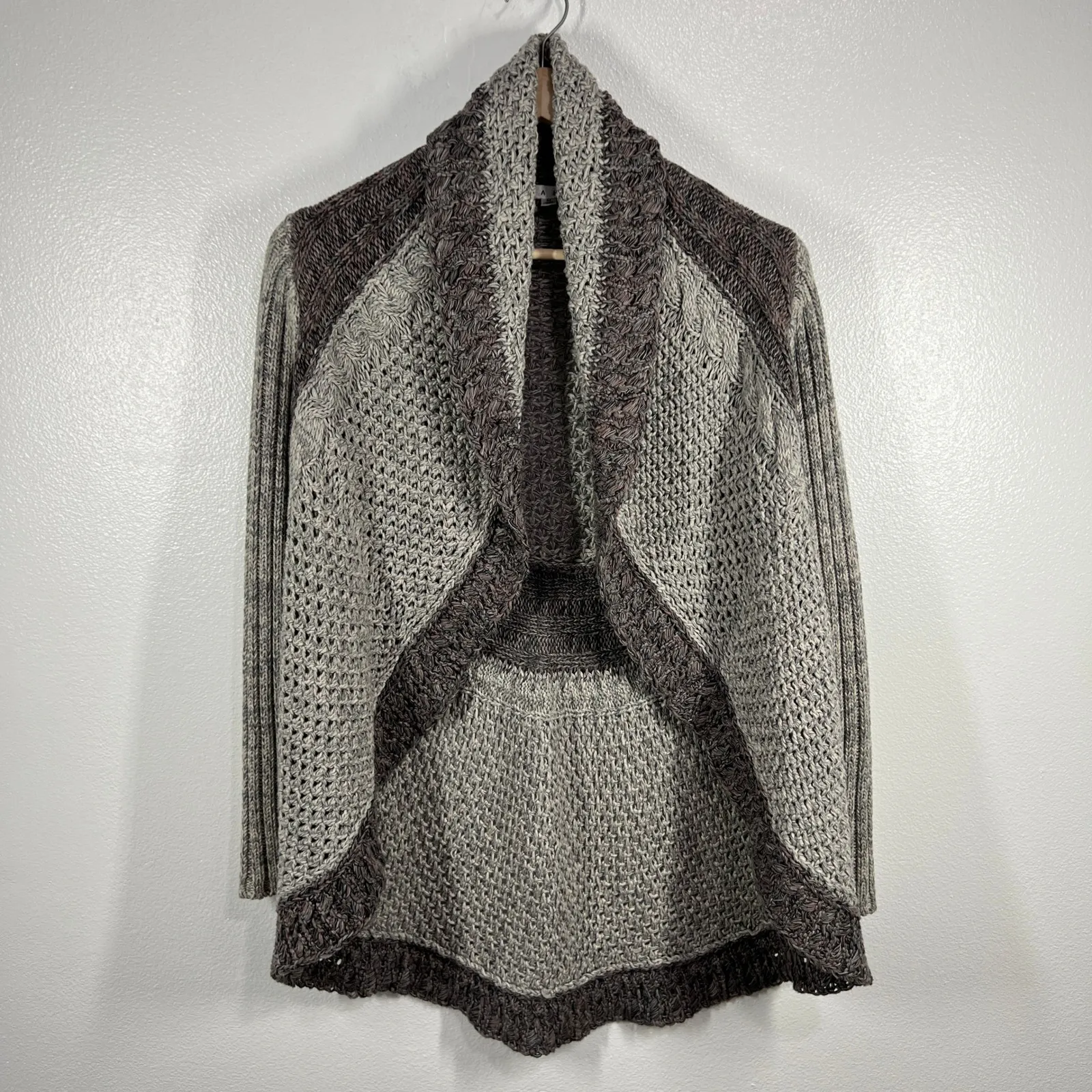 Cabi Open Knit Cardigan Draped Medium Cotton Blend Knit Sweater‎ Brown Beige - Image 7