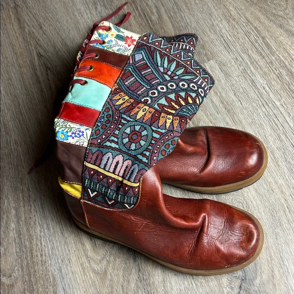 SOCOFY Embroidered Boho Leather Knee - Image 12