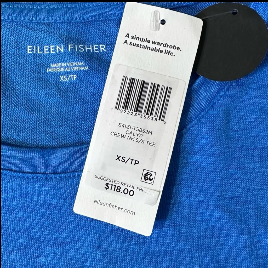 Eileen‎ Fisher Calypso Blue Organic Linen Jersey Crew Neck Tee XS - Image 8