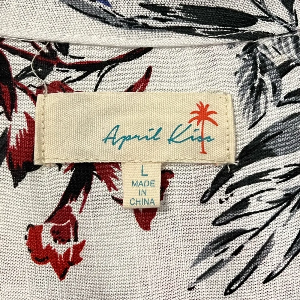 April Kiss size large womens tie front button up short sleeve shirt linen blend - Image 3