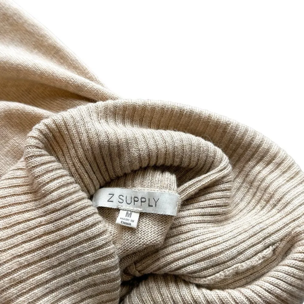 Z Supply Agnes Soft Turtleneck Oversized Pullover Sweater Light Cream Tan Medium - Image 10