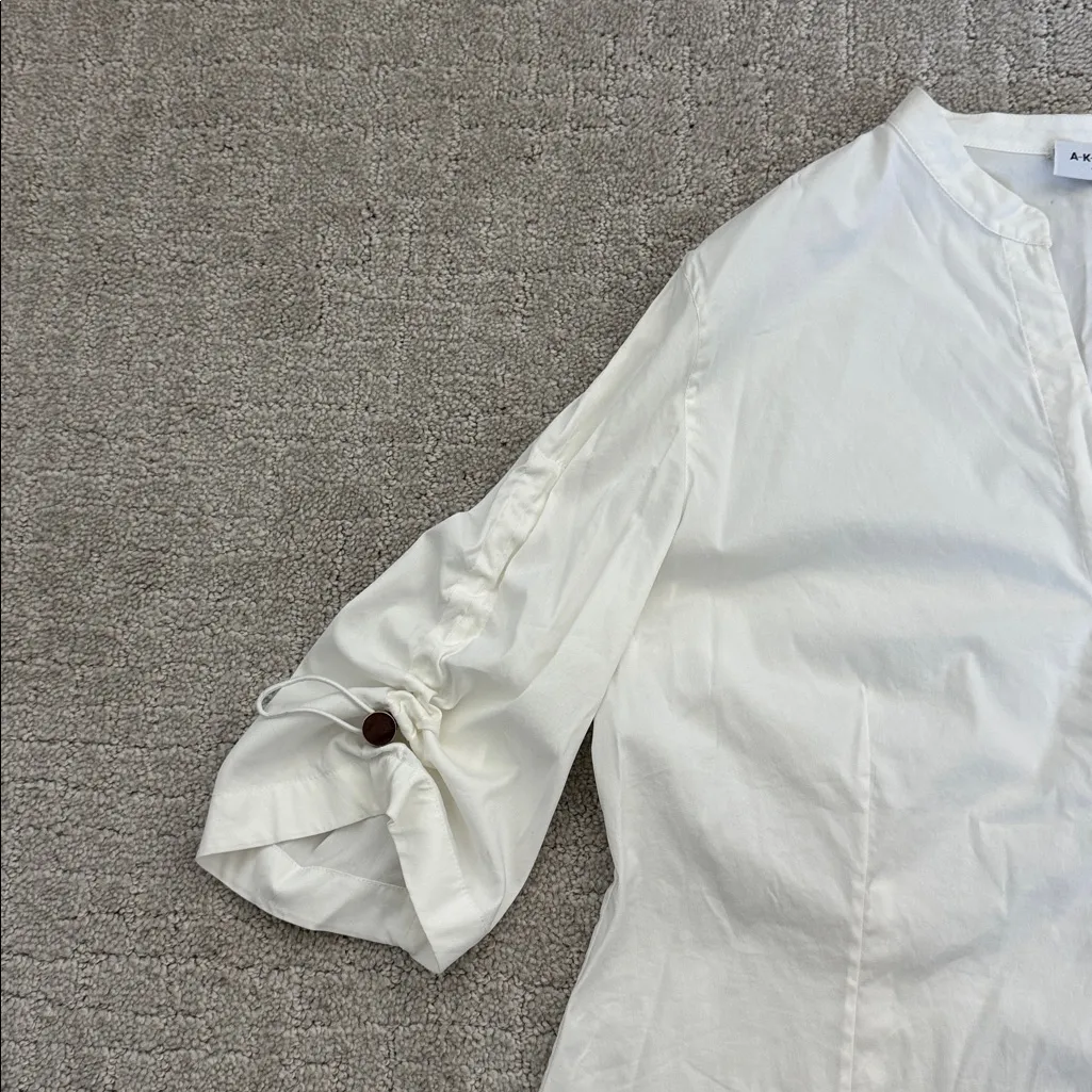 Akris Punto white short sleeve Button up Down blouse cinch snap - Image 4