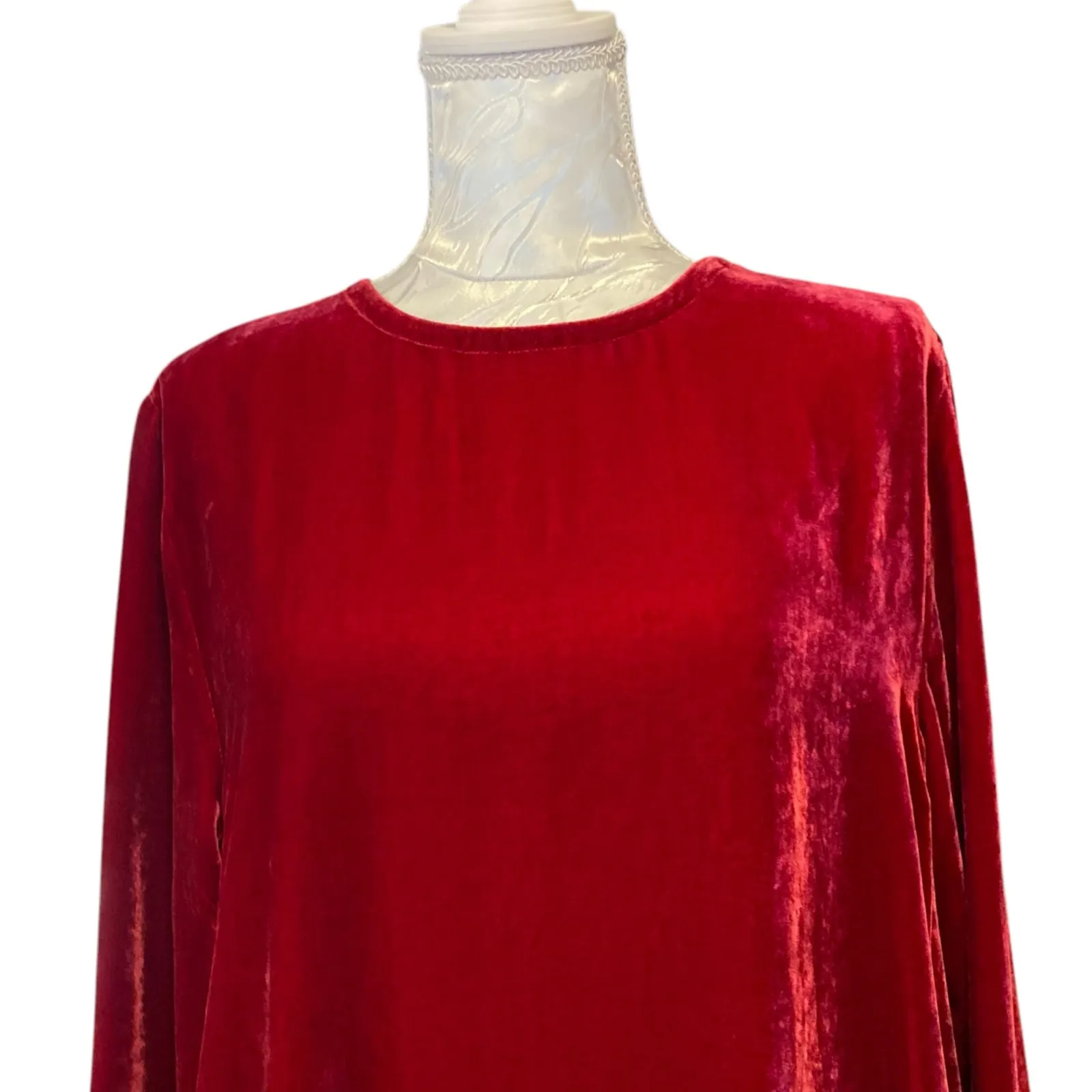 Eileen Fisher The System Ruby Red Silk Velvet Dress Womens Sz Small Knee Length - Image 6
