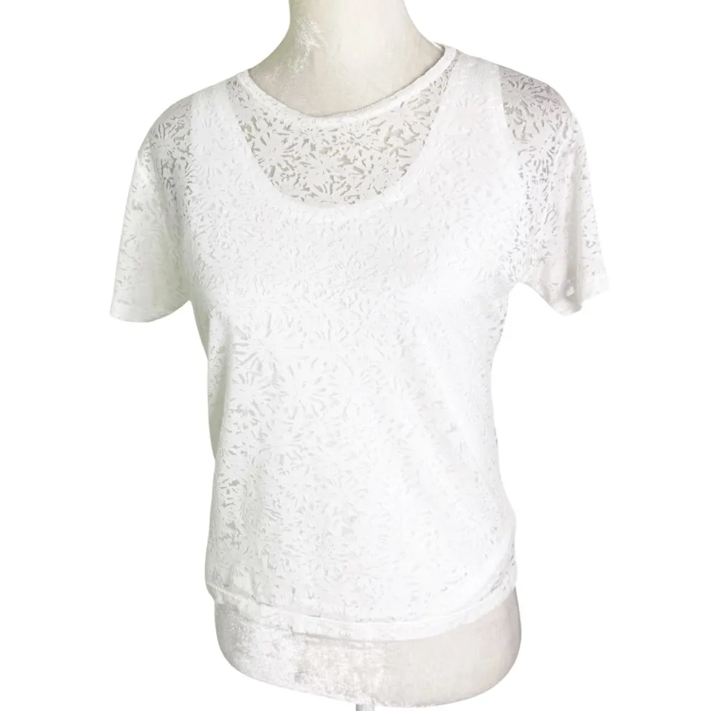 The Kooples Burnout Crop Top Sheer White Floral Burst Size XS - Image 5