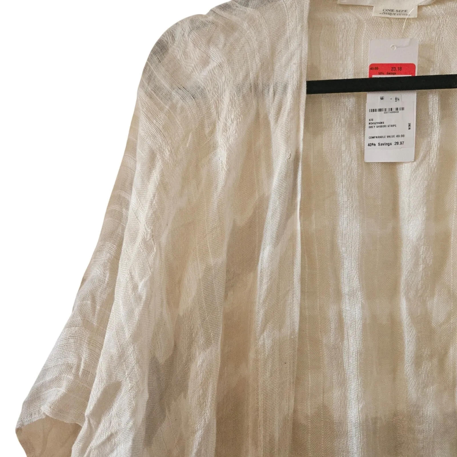 Treasure & Bond Women's Linen Shawl Open Front Grey Shibori Stripe One Size - Image 2