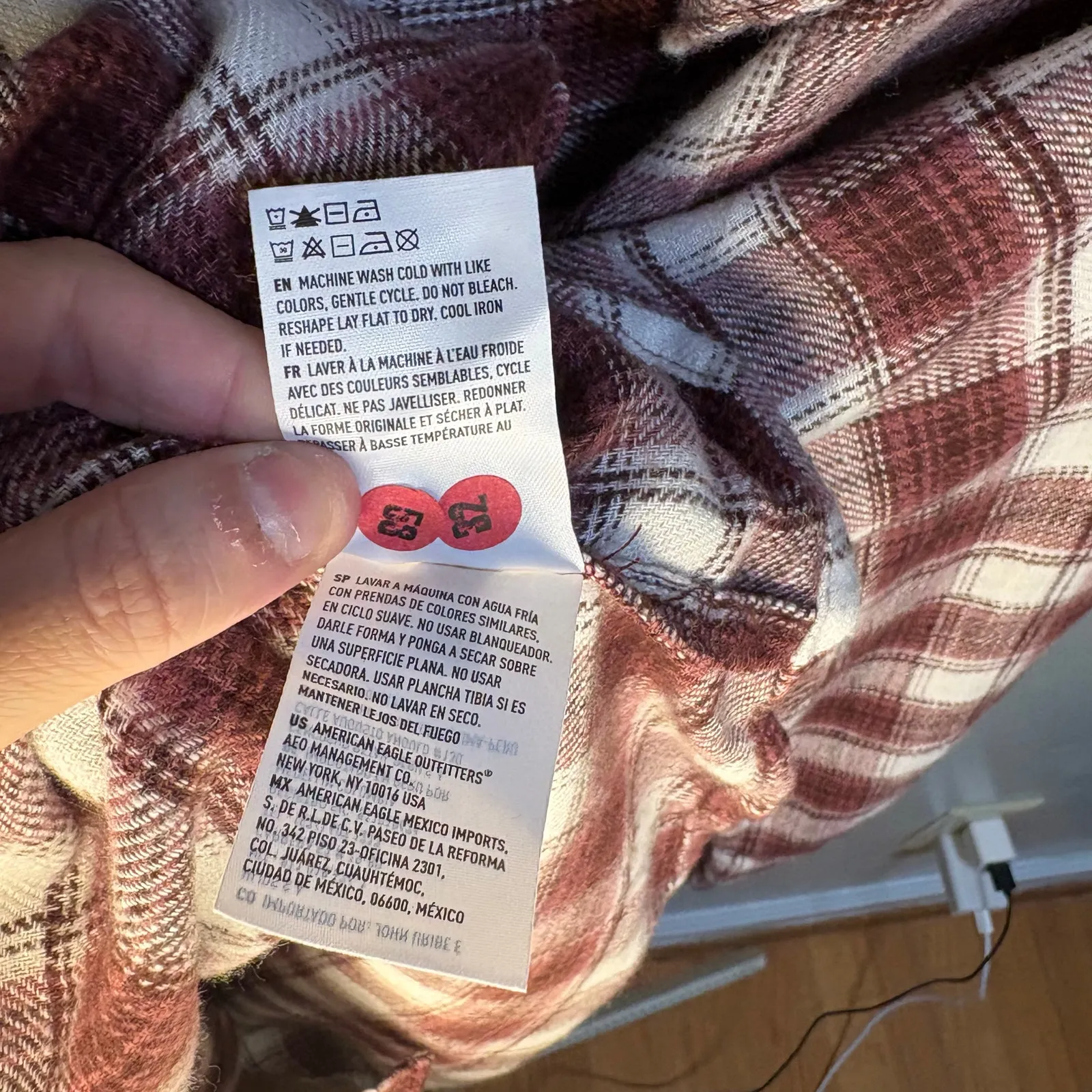 NWT American Eagle Burgundy White Plaid Babydoll Flannel Shirt Medium Cowgirl - Image 6