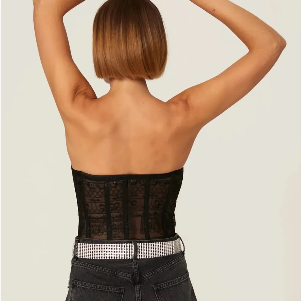 Retrofete Mel Strapless Corset Bustier Tube Top Semi-Sheer Black Lace Sexy sz XL - Image 3