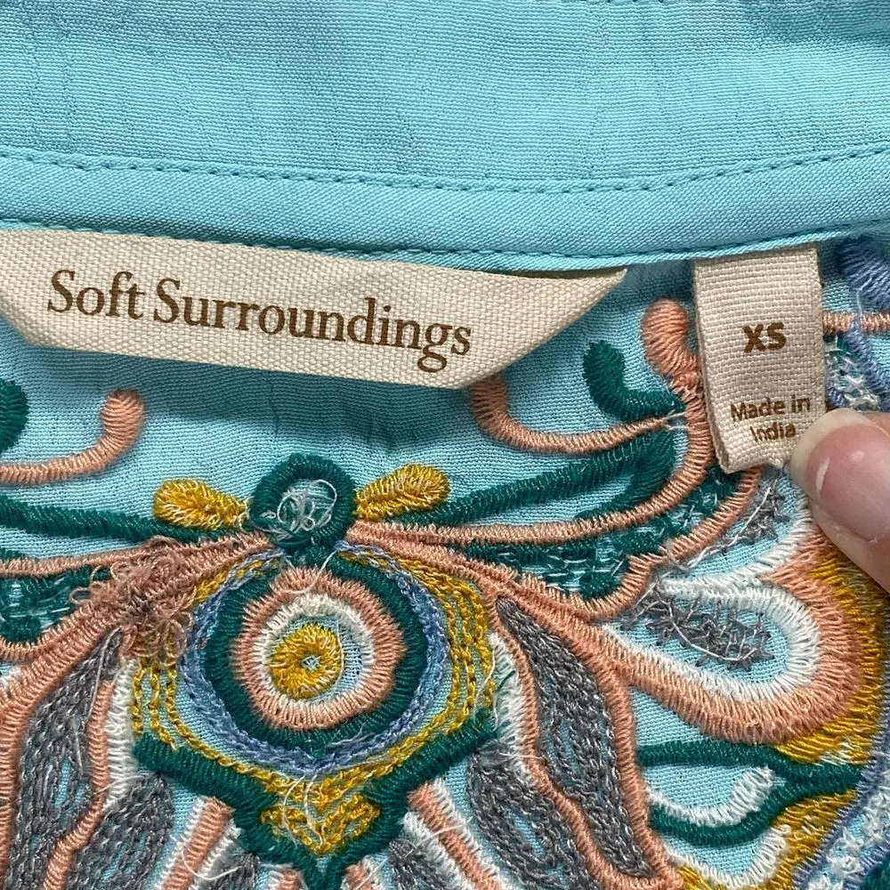 Soft Surroundings Turquoise Embroidered Tunic Top Boho Paisley Floral Pattern XS - Image 5