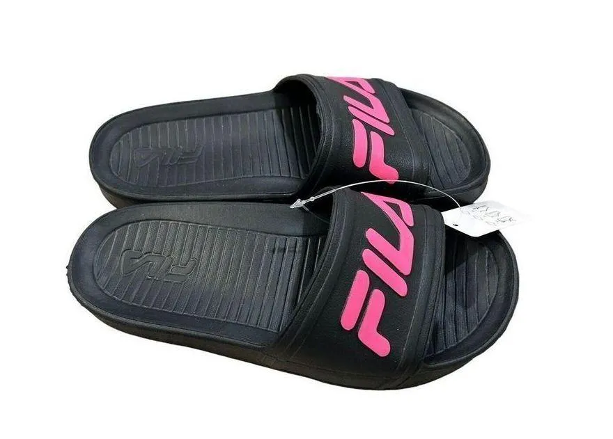 NEW FILA SLEEK SLIDE LT SANDALS BLACK Pink LOGO Woman’s Size 6 With Box! - Image 5