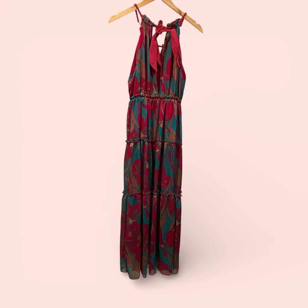 Cute bright tropical beach pool flowy boho tie neck halter dress or coverup maxi - Image 2