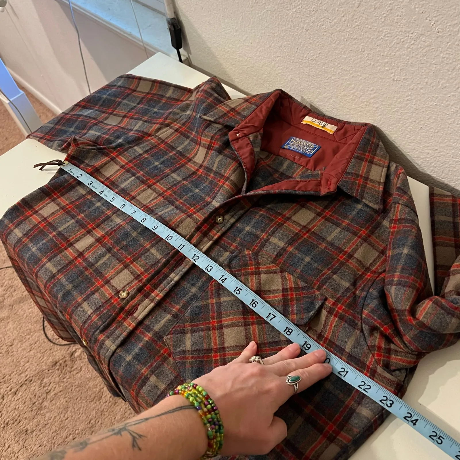 Pendleton USA LOBO Vintage Patch Elbow Flannel Wool Button Down Shirt Size Large - Image 8