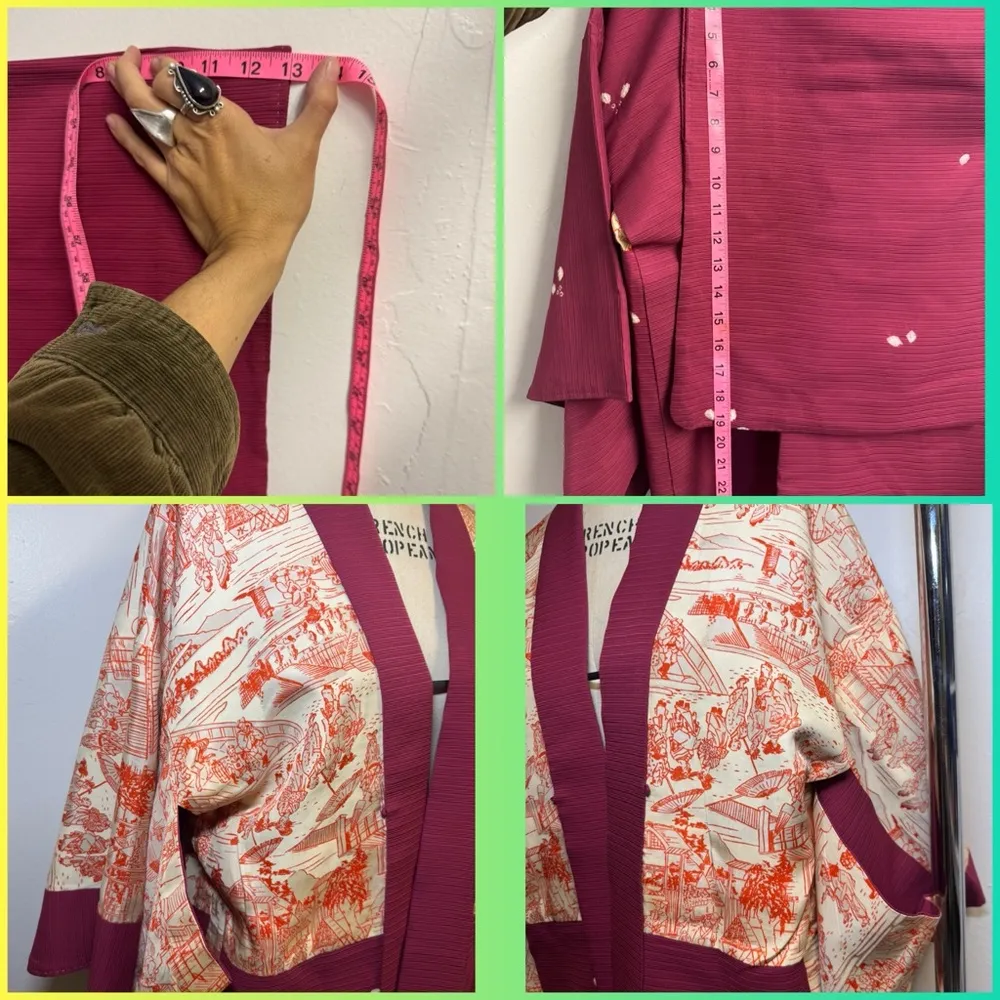 Vintage Kimono haori burgundy white cream orange double sided tie dye Red Size undefined - Image 5