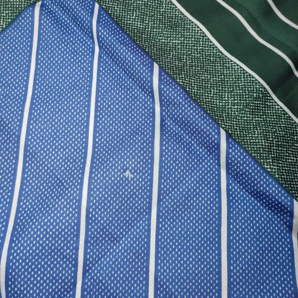 Silk Scarf Handkerchief Vintage Green Blue Striped Polka Dot Size 27 - Image 10