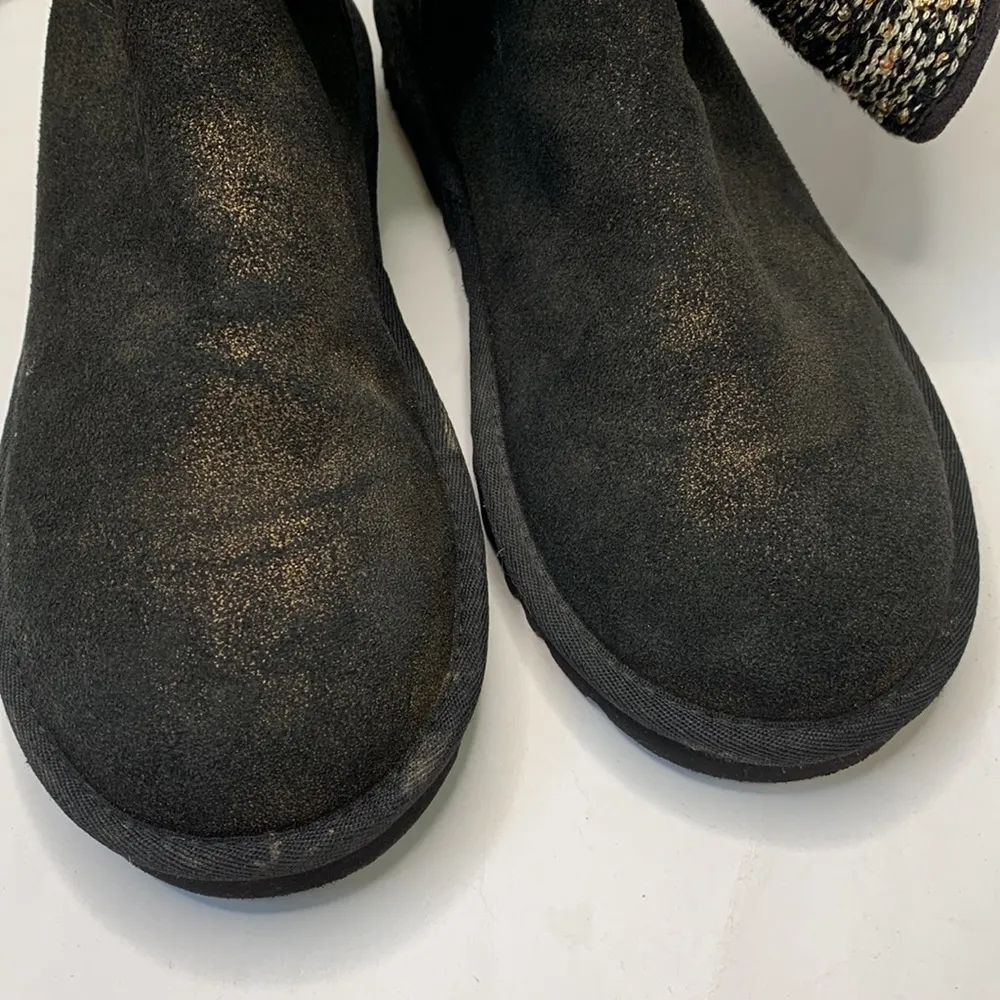 UGG Lyla Classic Leather Knit Sequin Black / Gold Women's Boots S-046 Size 7 - Image 3