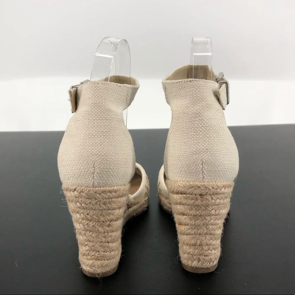 Unisa Unareia Cream Embroidered Eyelet Ankle Strap Espadrille Wedge Sandals 8 - Image 8