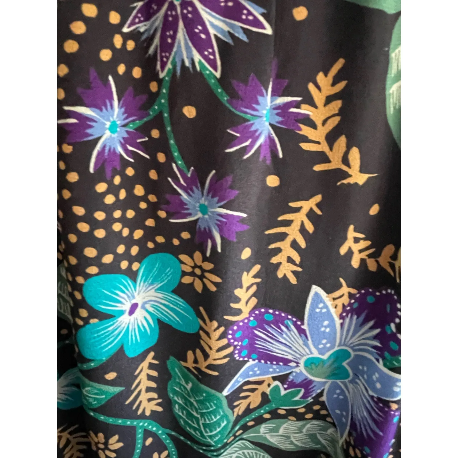 warm Charleston 100% Silk Maxi Dress in Black and Purple Floral - Image 11