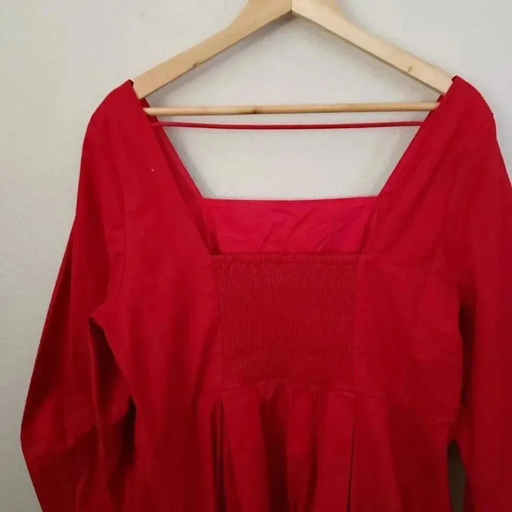 MAEVE x ANTHROPOLOGIE | Red Long-Sleeve Square-Neck Pleated Mini Dress | Size 1X - Image 8