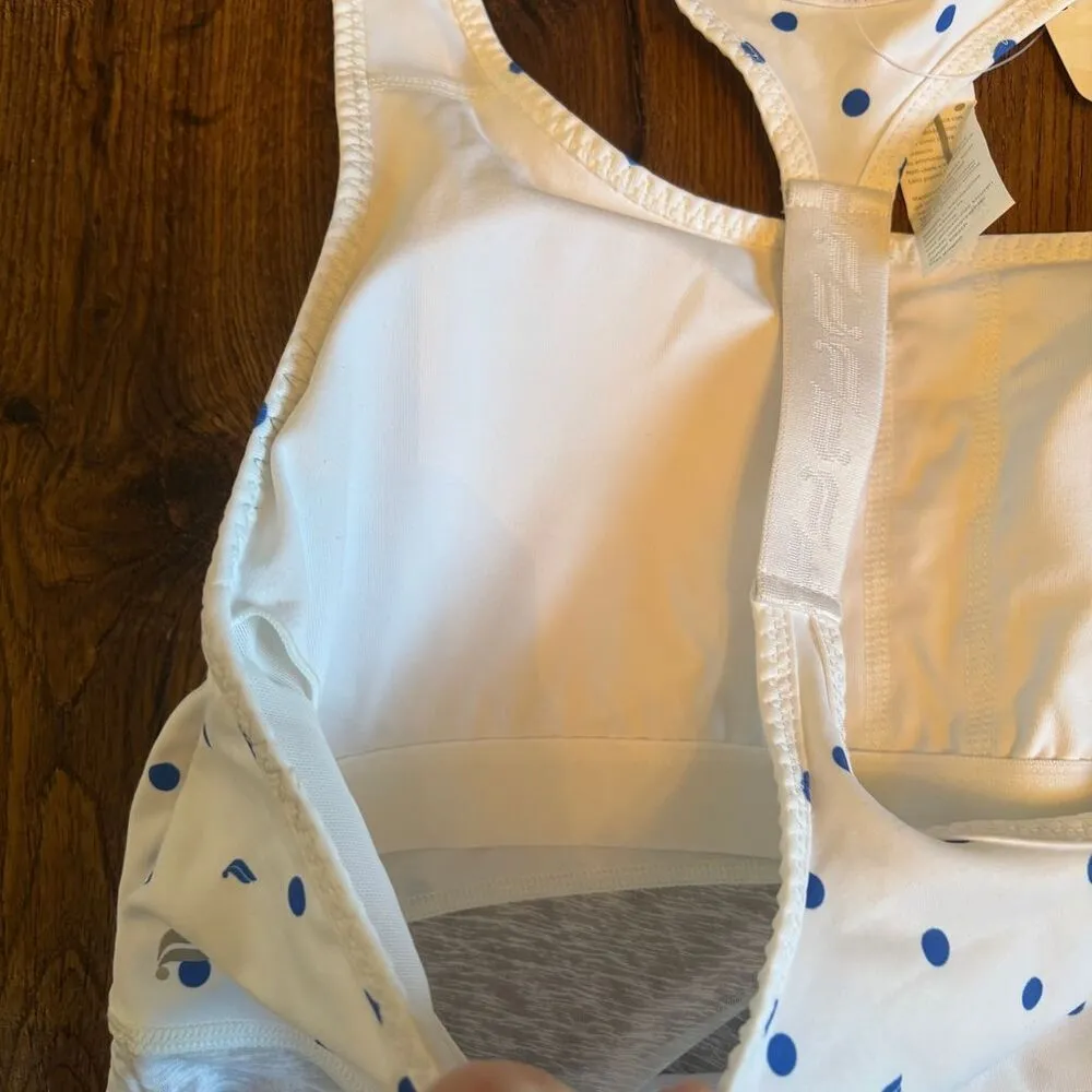 Fabletics Women's M Blue Polka Dot Racerback Sports Bra Yoga Gym - Image 3