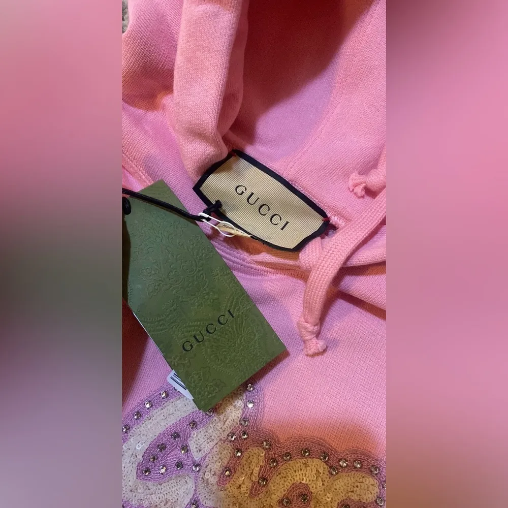 Gucci Pink Cotton Jersey Hoodie with Crystal Hollywood Boulevard Patch - Image 3