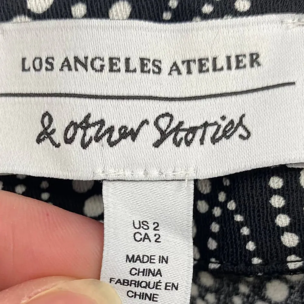 & Other Stories Side Tie Mini Dress Black White Abstract Dot Printed Womens 2 - Image 6