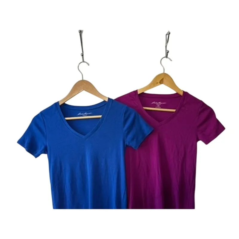 Eddie Bauer Royal Blue & Magenta V-Neck Short Sleeve T-Shirts Tops Size XS - Image 2