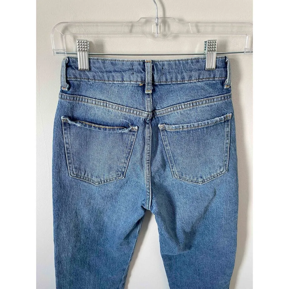 Bershka High Rise Straight Snake Stripe Denim Jeans Blue Beige Size 00 - Image 5