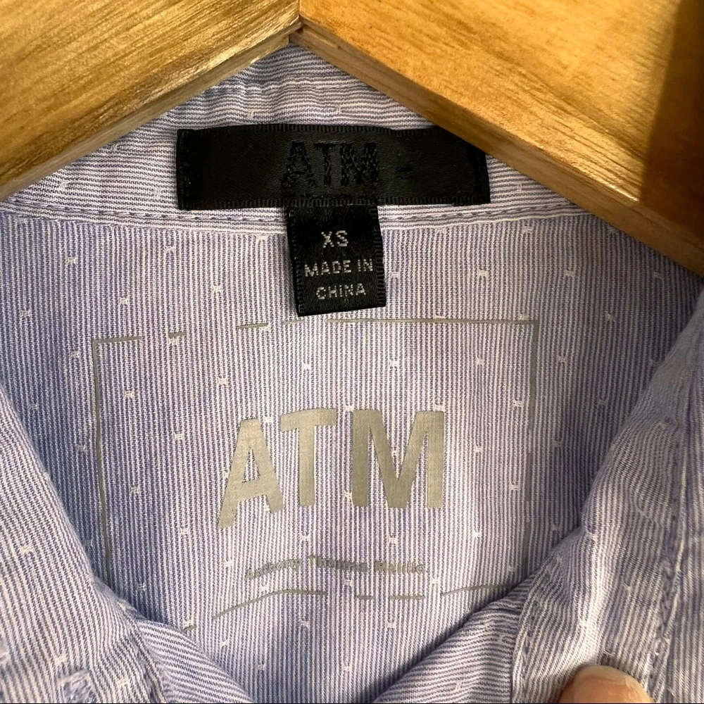ATM Striped Button Down Boyfriend Shirt Sz XS Blue Nautical Classic City Girl White - Image 4