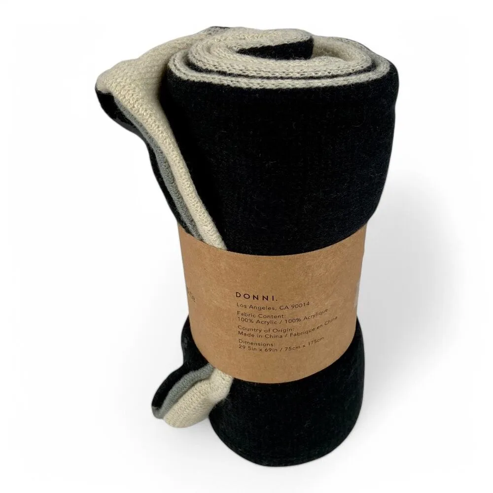 Donni Tri Color Scarf Black Cream Gray Acrylic 29.5 Inch by 69 Inch New - Image 4