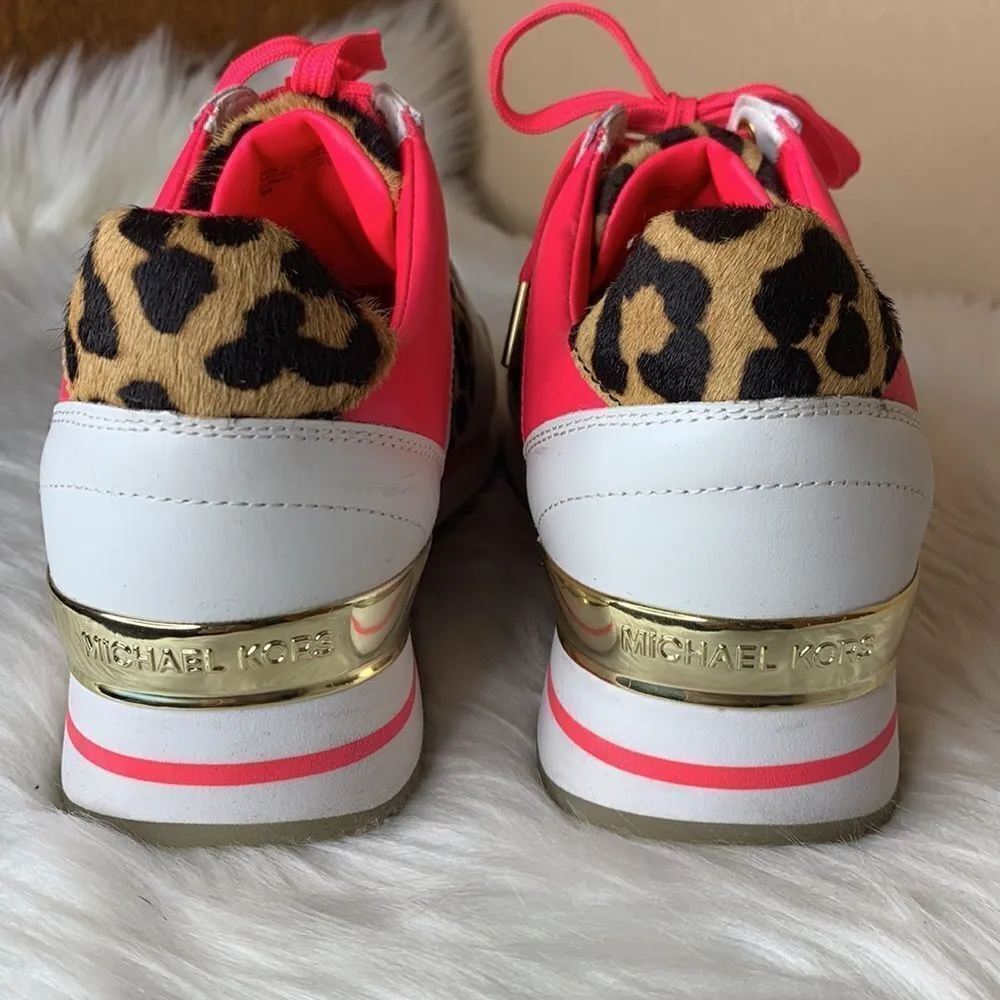 Michael Kors Billie Trainer Leather Leopard Print Sneakers Size 9 - Image 7