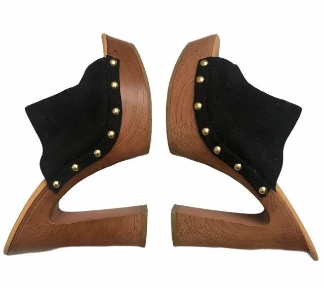 Open Toe High Block Heels Slip On Mules Black 5.5 - Image 2