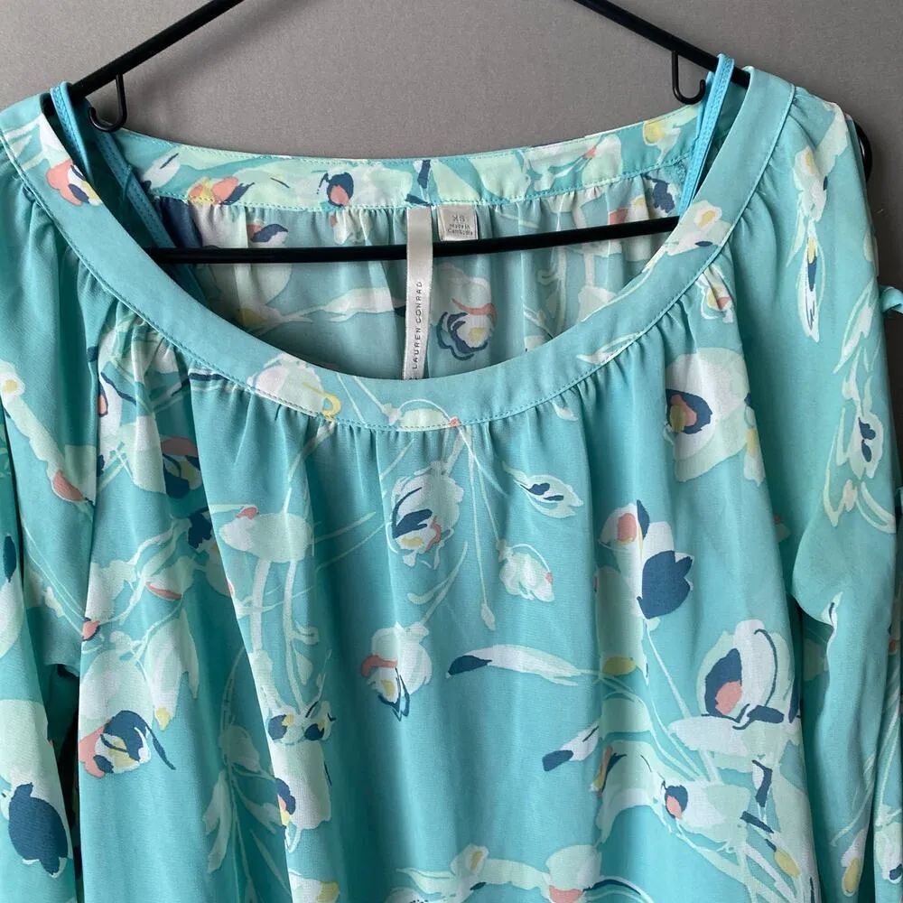 Lauren Conrad sz XS blue floral‎ blouse - Image 2