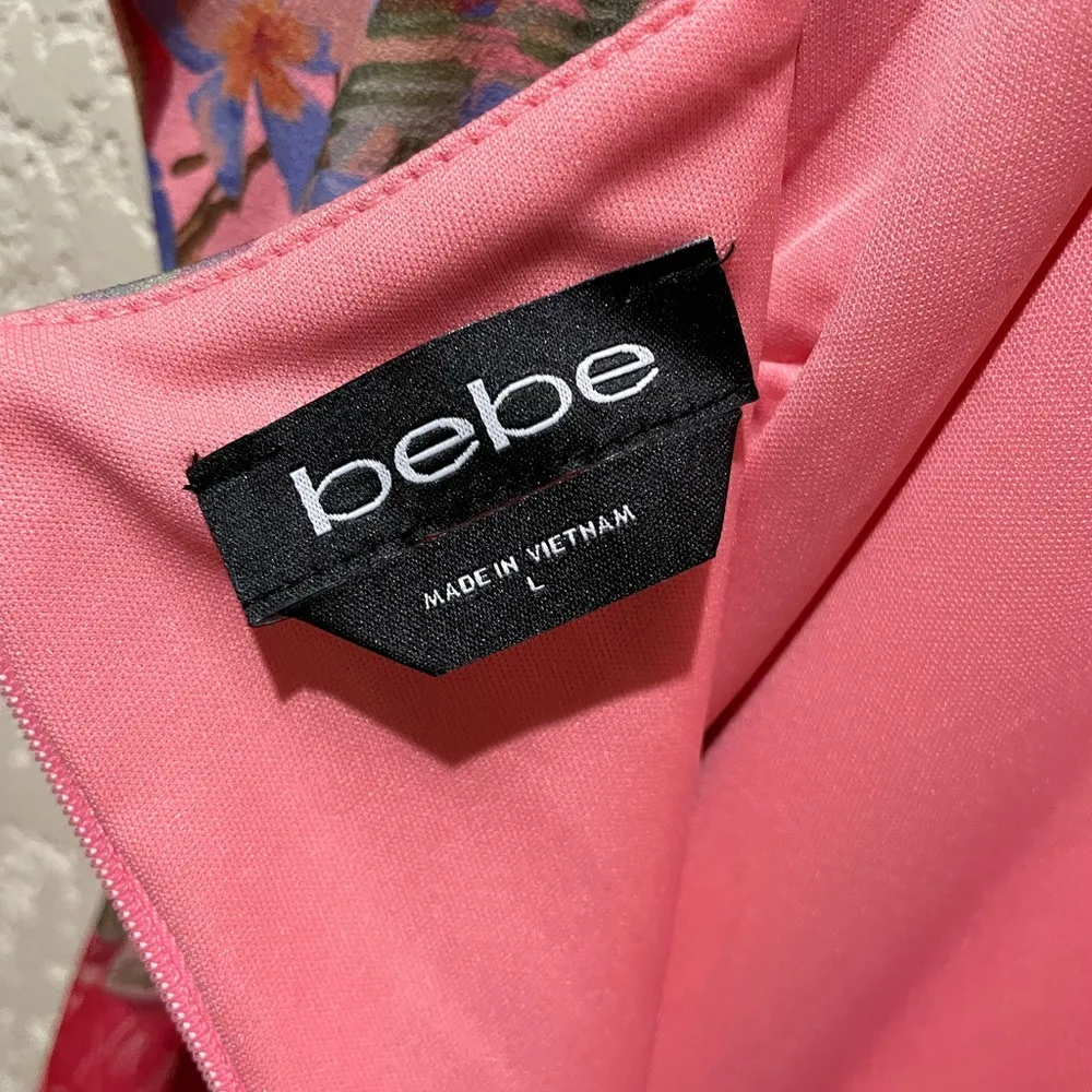 NWT BEBE Bodycon Halter Pink Tropical Dress Size L - Image 12