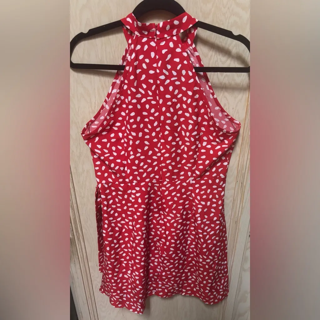 Woman’s Halter Dress Red & White Print Size Large Lightweight Summer Vacation - Image 2